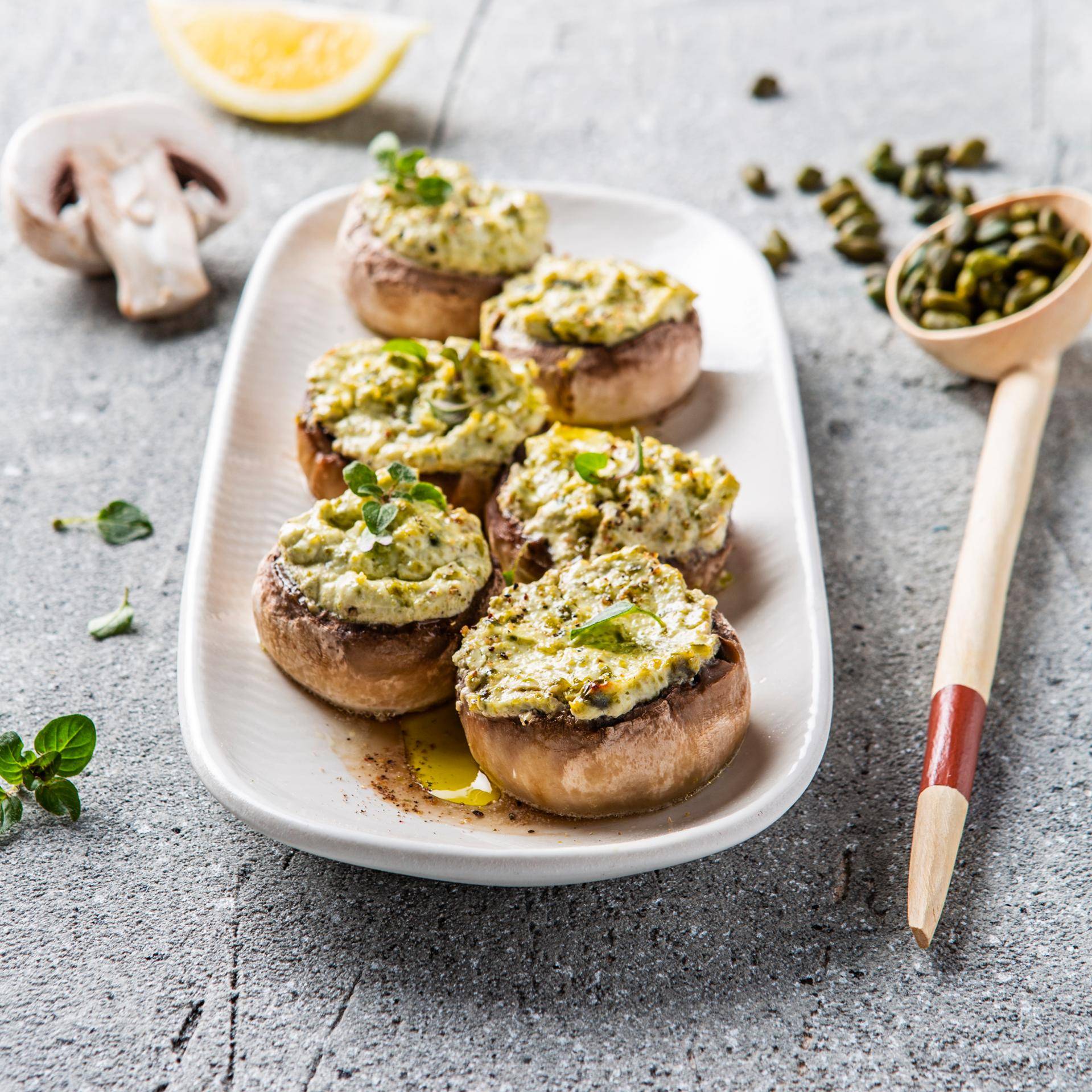 Champignons farcis aux pistaches et fromage frais - Recette Quickchef | Moulinex