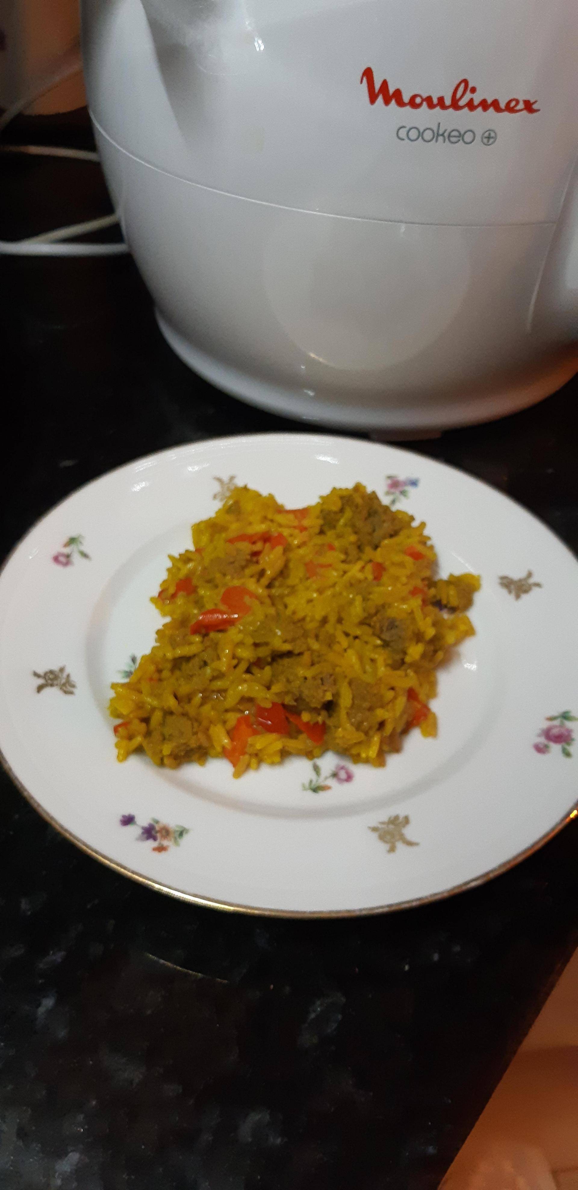 Riz pilaf aux poivrons et boeuf curcuma - Recette Cookeo | Moulinex
