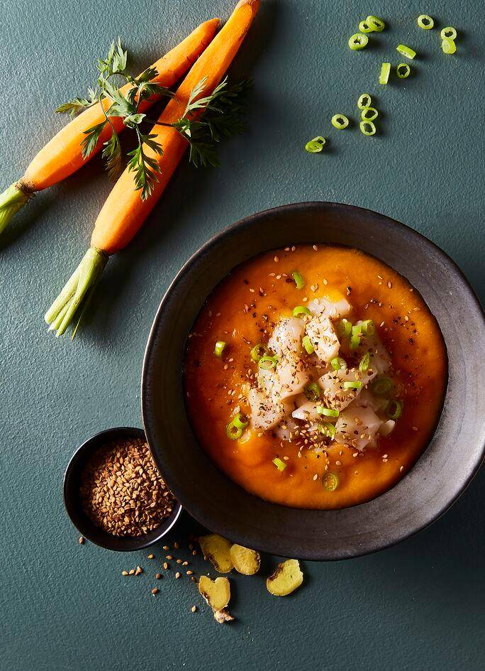 Velouté de carottes et tartare de noix de Saint-Jacques - Recette Perfectmix Cook | Moulinex