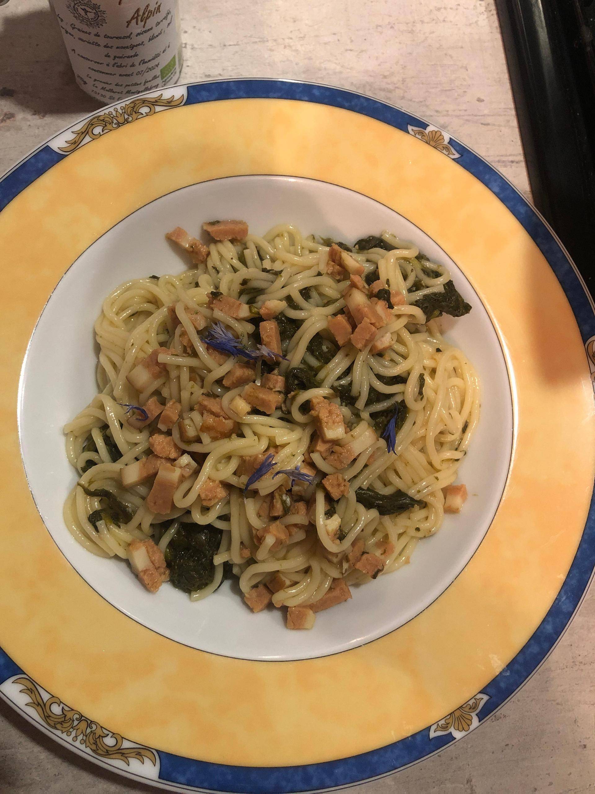 Spaghettis aux épinards et aux lardons - Recette Cookeo V3 | Moulinex