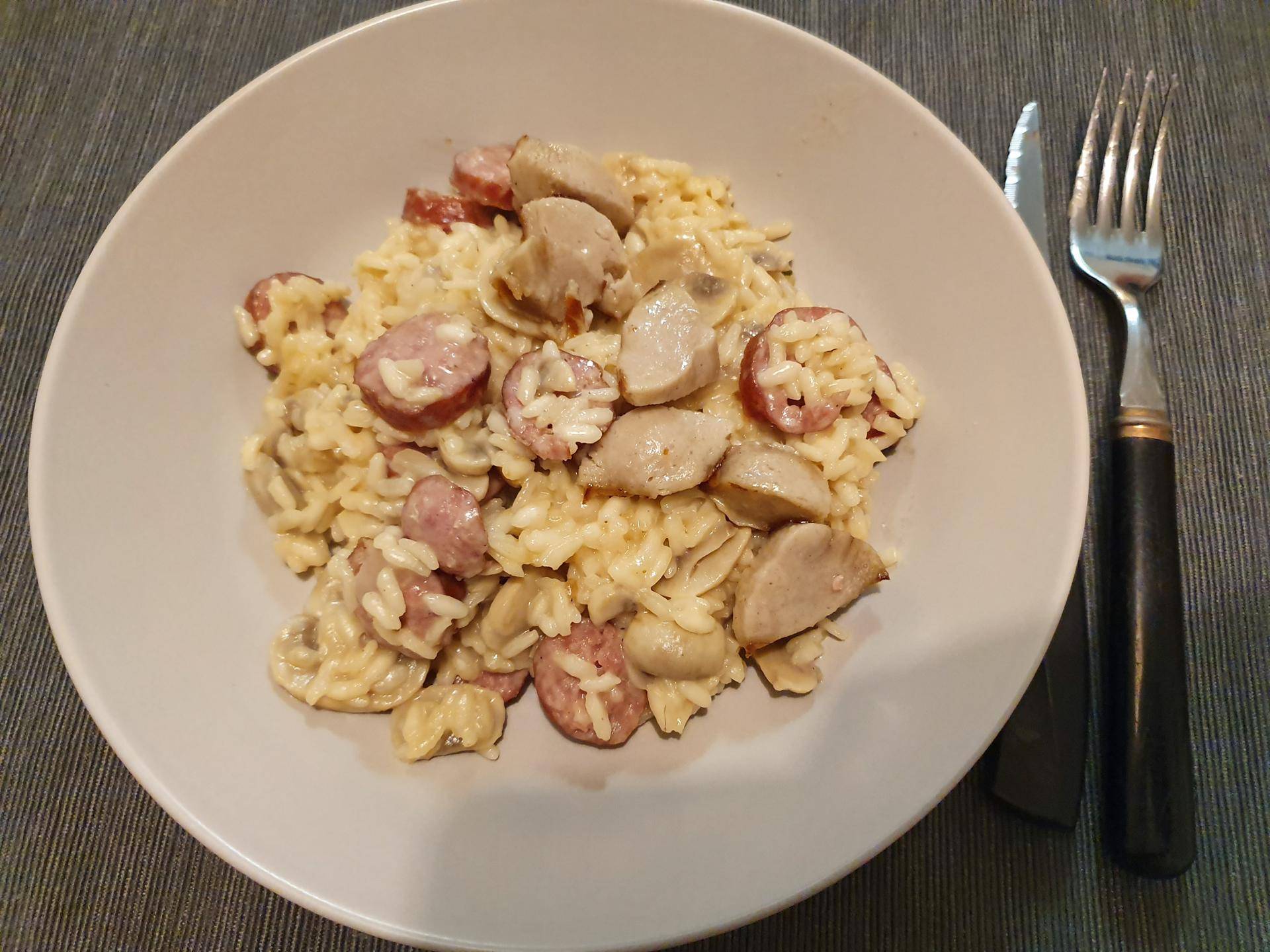 Risotto champignon saucisse fumé - Recette Cookeo | Moulinex