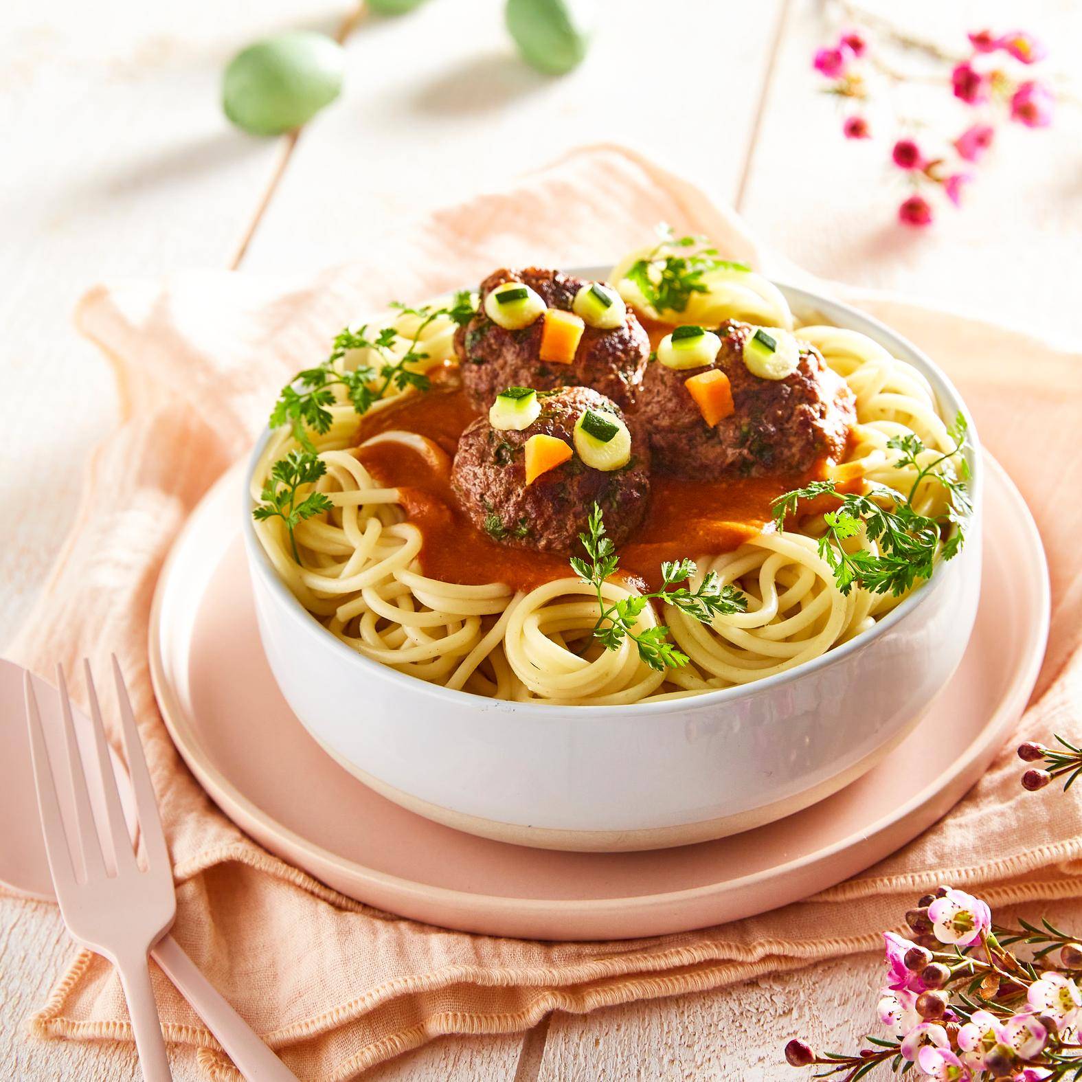 Nids de spaghettis et sauce tomate - Recette Perfectmix Cook | Moulinex
