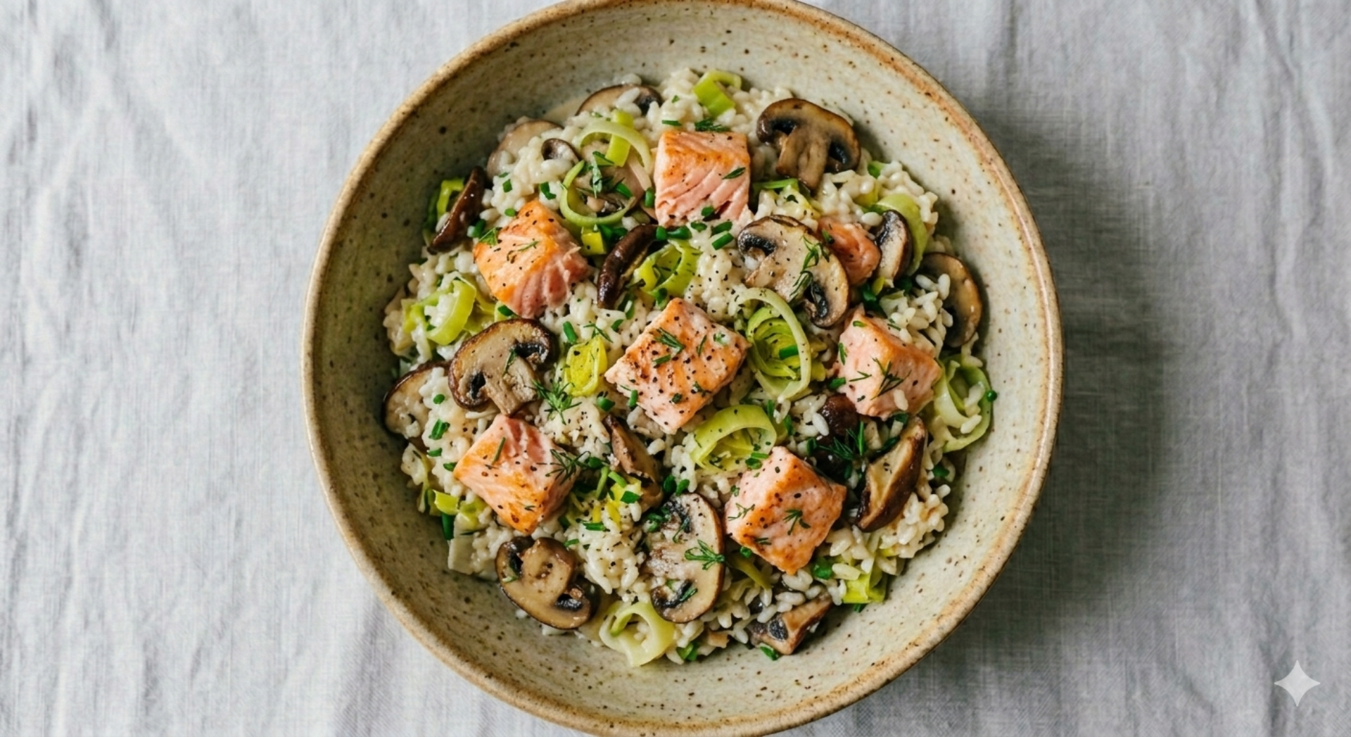 Riz crémeux au saumon, poireaux & champignons - Recette Cookeo V3 | Moulinex