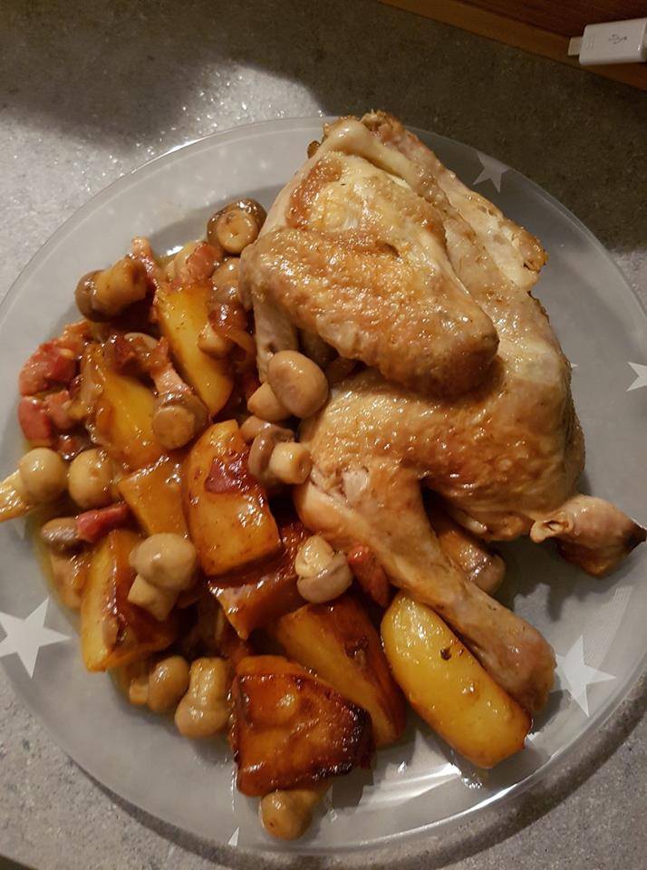 Coquelet, P.de terre, lardons, champignons - Recette Cookeo | Moulinex
