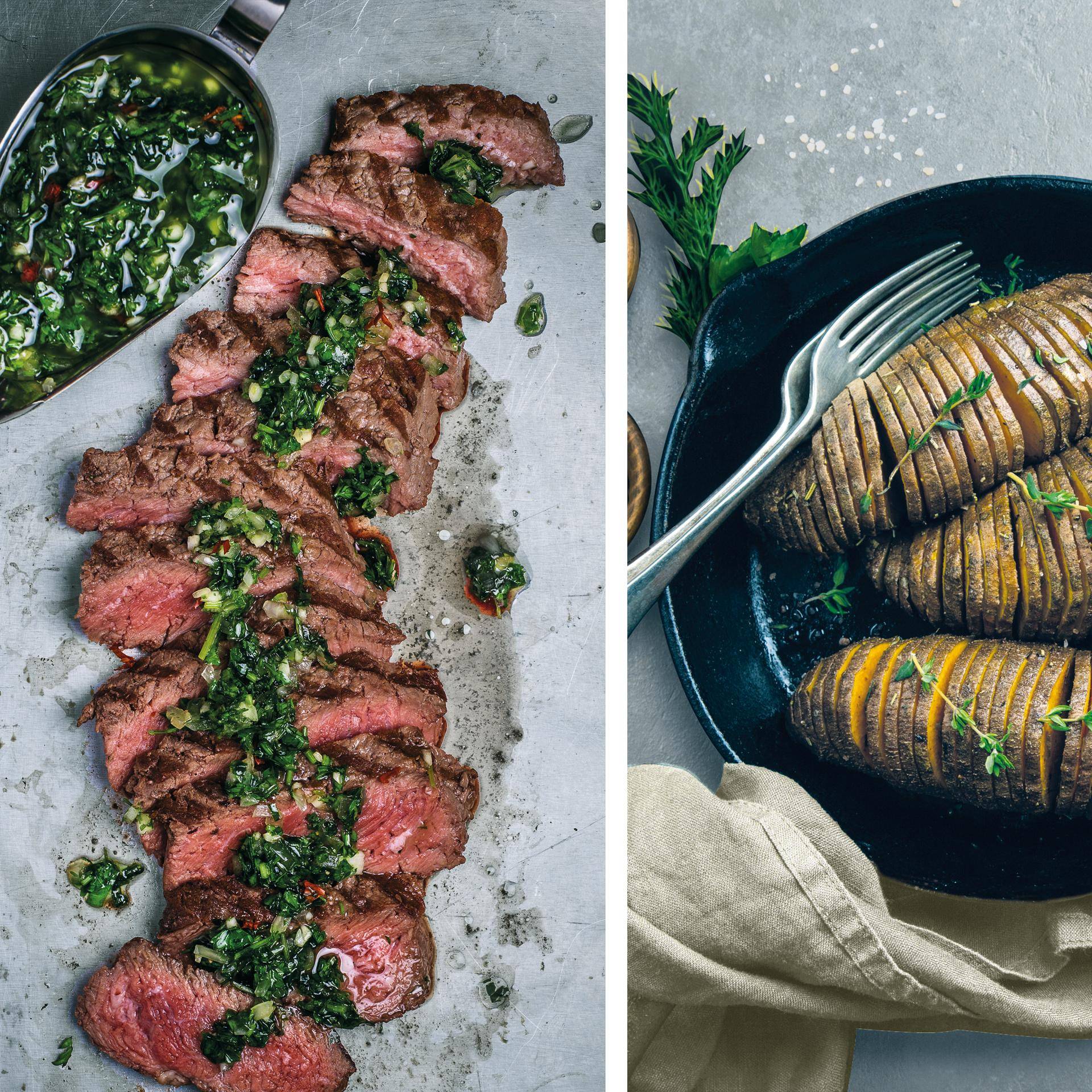 Bœuf chimichurri et patates douces hasselback - Recette Dual EasyFry&Grill | Moulinex