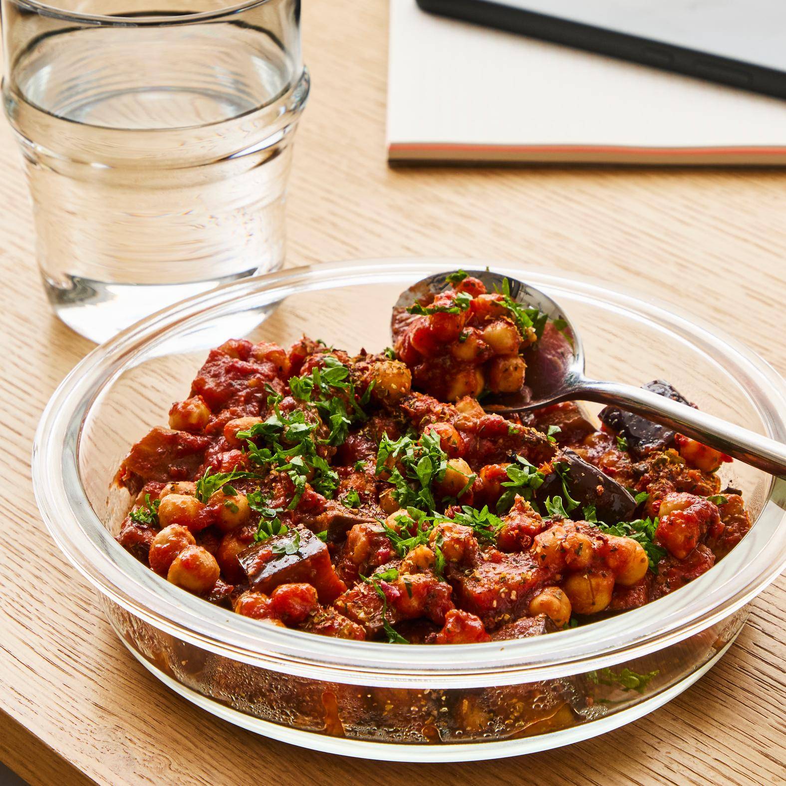 Griekse aubergine en kikkererwten - Recette Cookeo | Moulinex