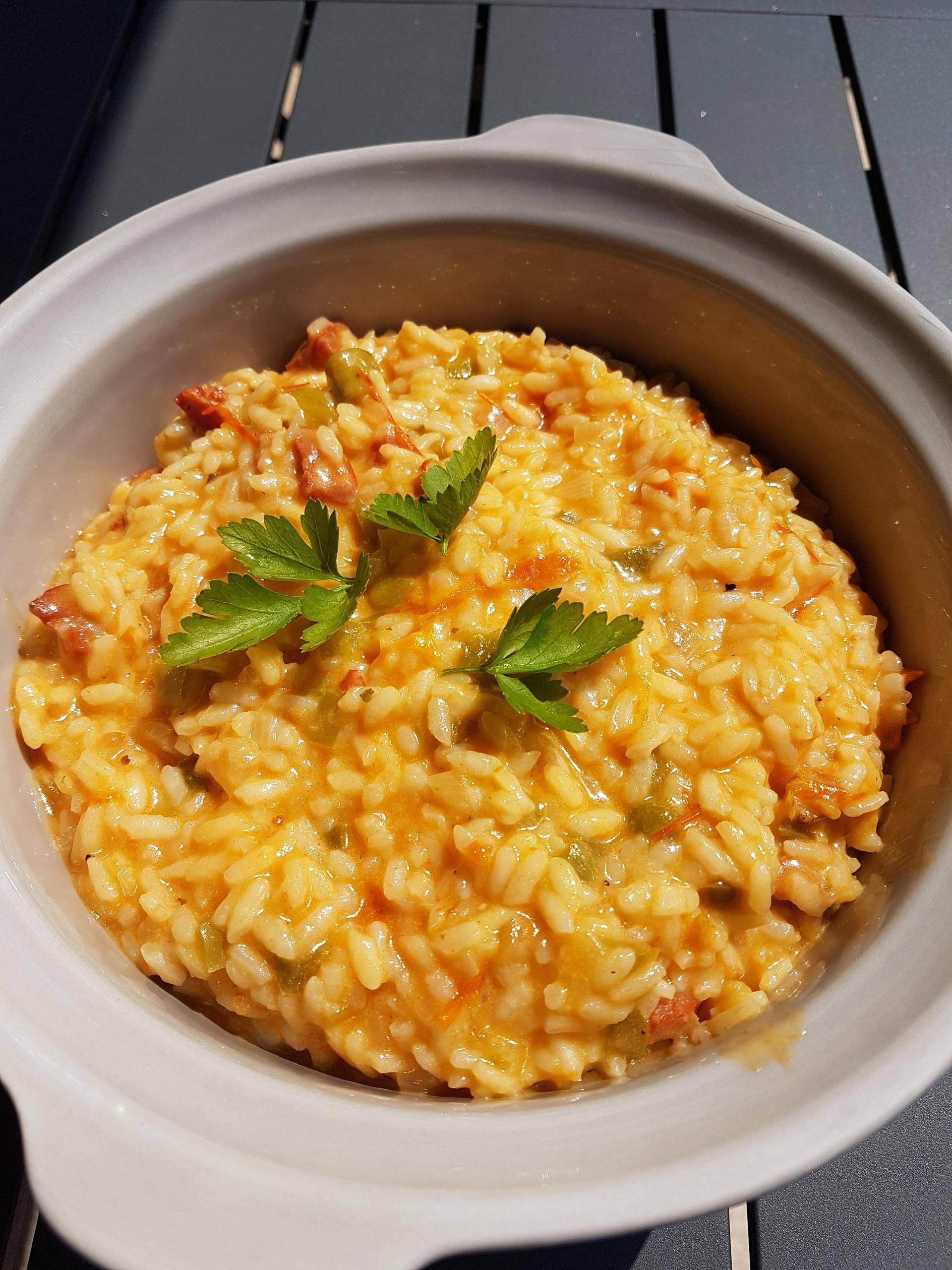 Risotto Chorizo poivrons et queues d'asperges vertes - Recette Cookeo | Moulinex