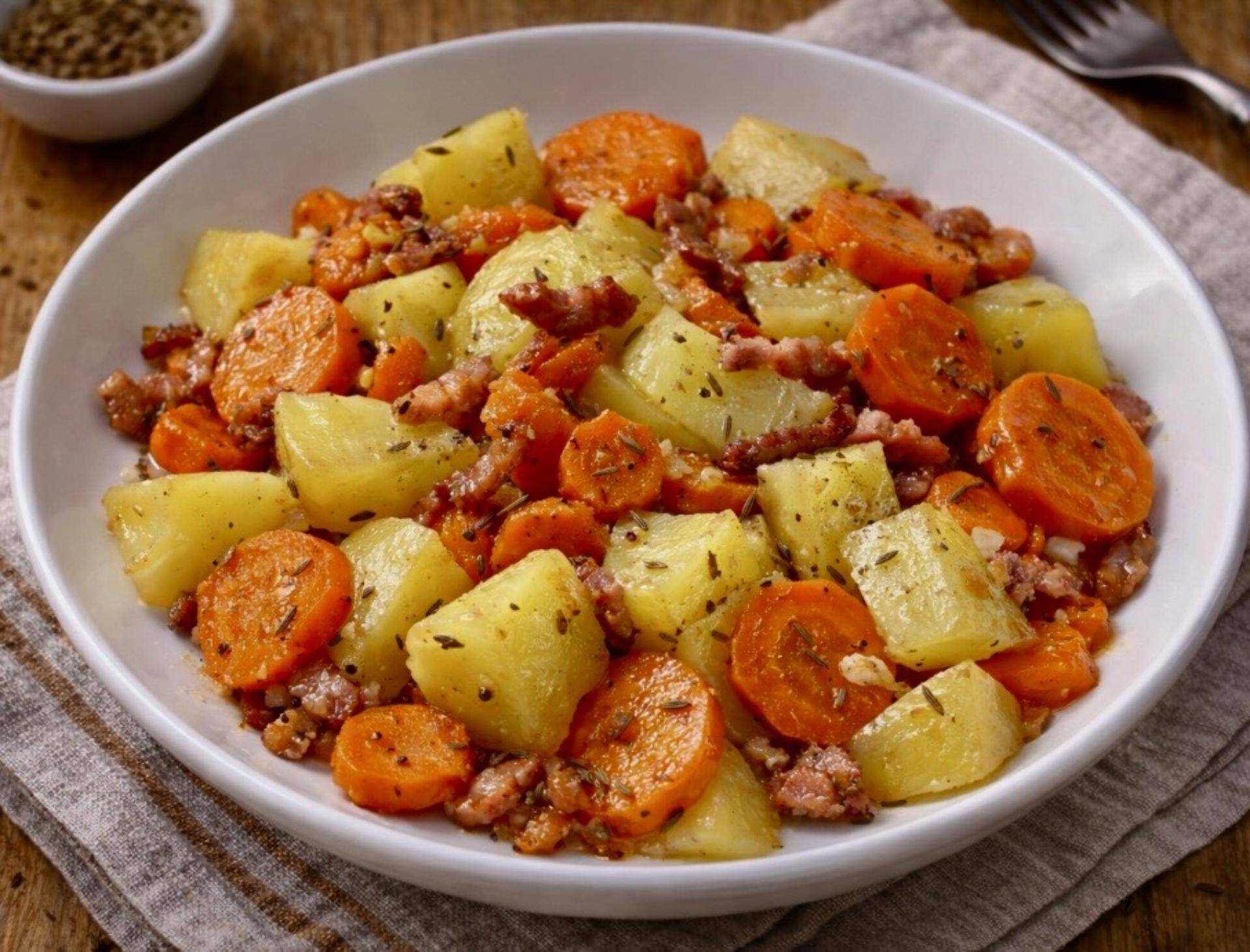 Pommes de terre ,carottes,lardons parfumé au cumin - Recette Cookeo 9in1 | Moulinex
