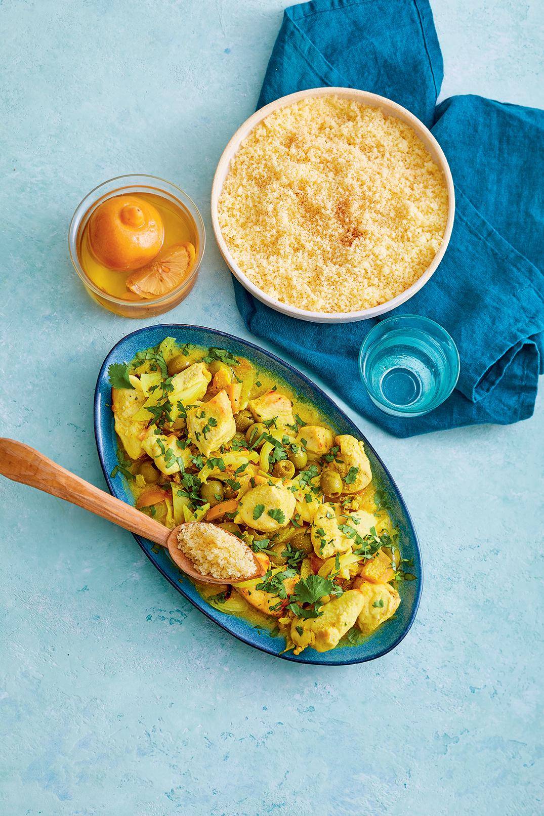 Poulet façon tajine, olives, citron confit et semoule - Recette EASY FRY & GRILL 2 in 1 MECHANICAL | Moulinex