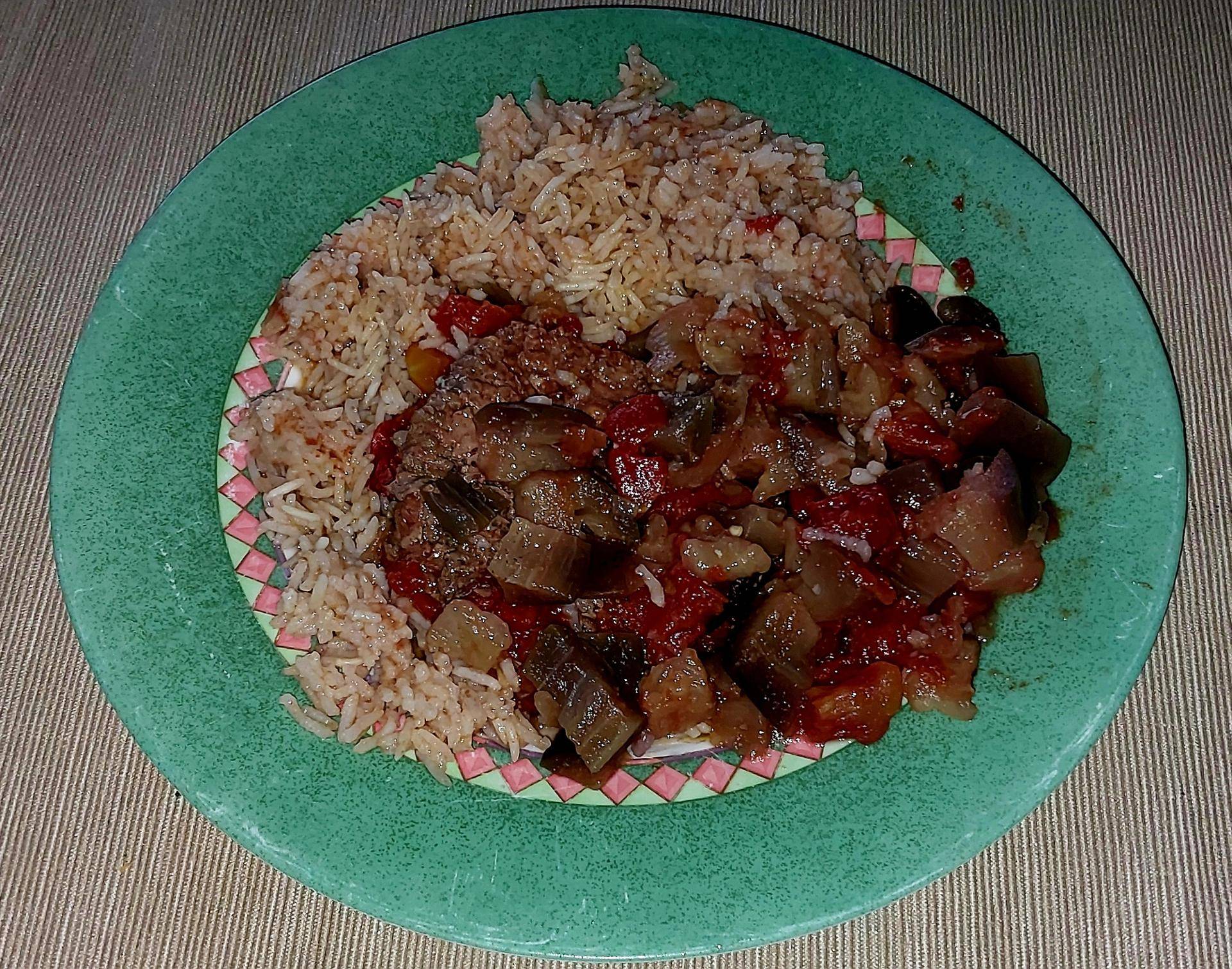 Steack hachés,aubergines, tomate et riz Basmati - Recette Cookeo | Moulinex