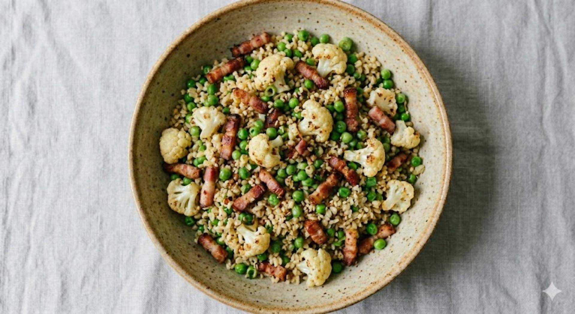 Lardons, Choux-fleurs, Champignons et Petits-pois avec Boulgour - Recette Cookeo V3 | Moulinex