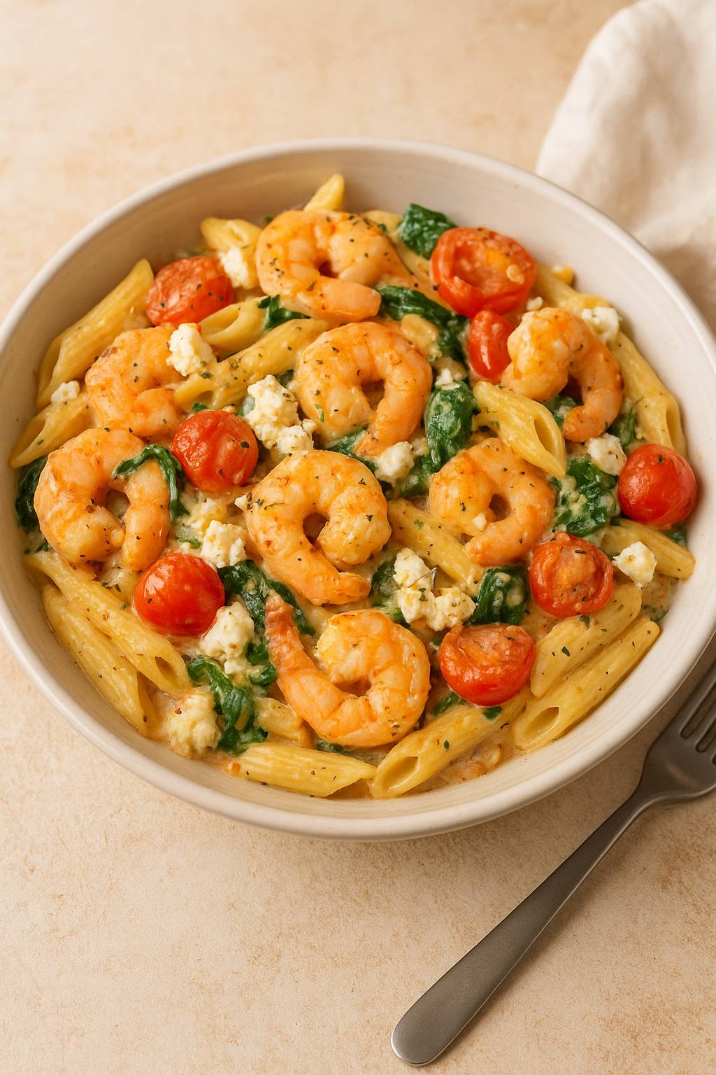 Pâtes aux crevettes, feta, ail et épinard - Recette Companion Connect XL | Moulinex