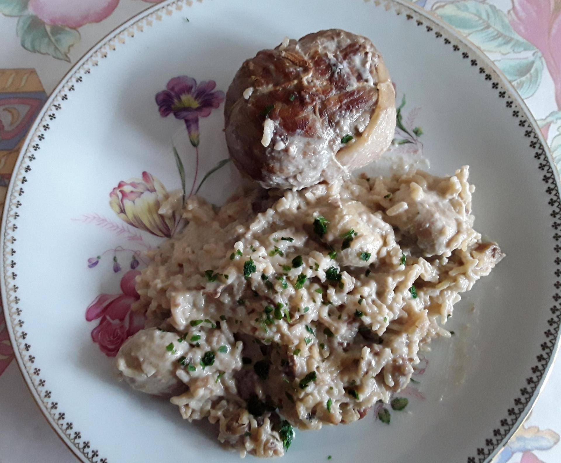 Paupiettes de veau, champignons, châtaignes au riz à la crème. - Recette Cookeo | Moulinex