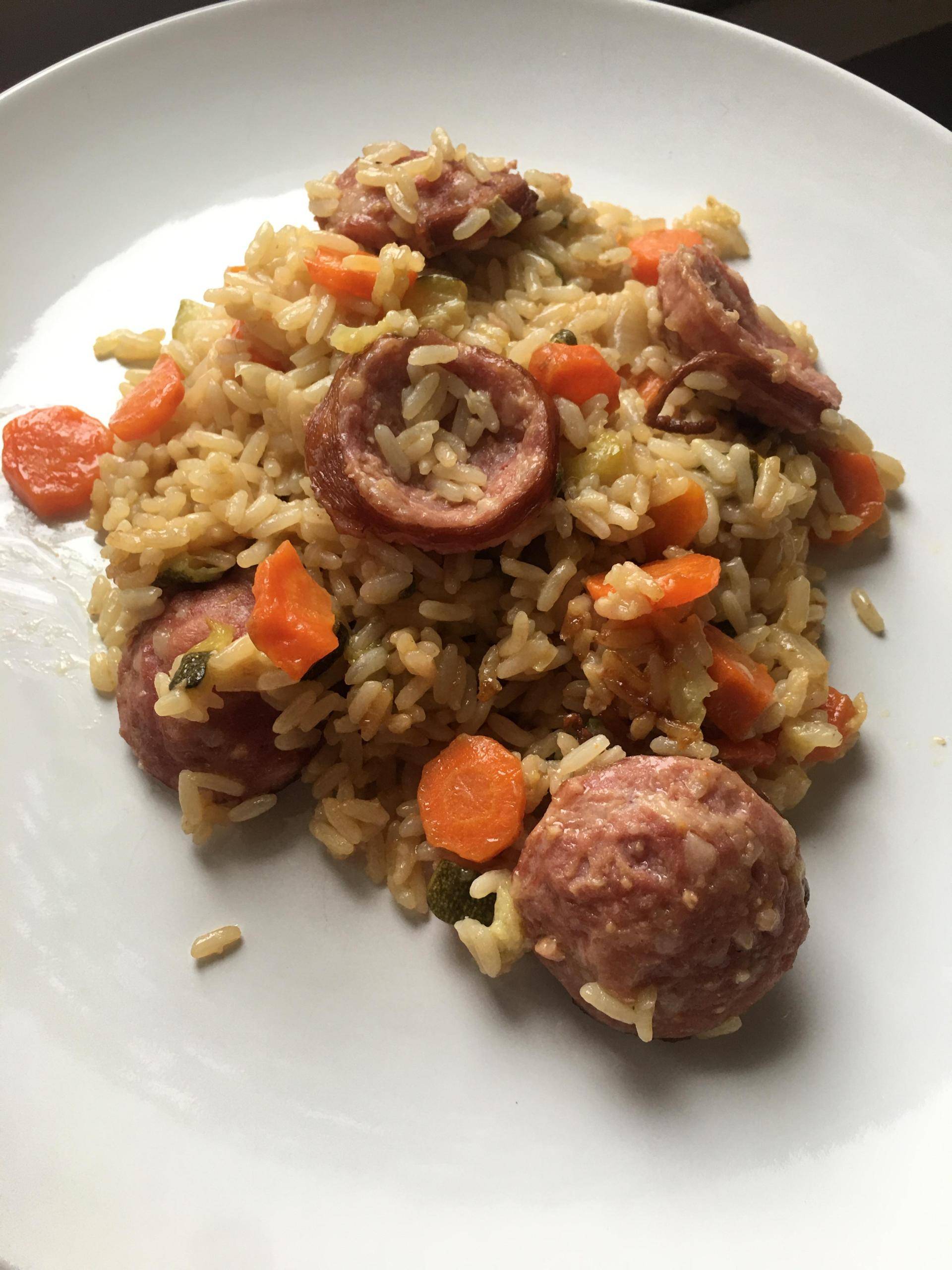 Risotto courgettes carottes saussice de morteau au vin blanc - Recette Cookeo | Moulinex