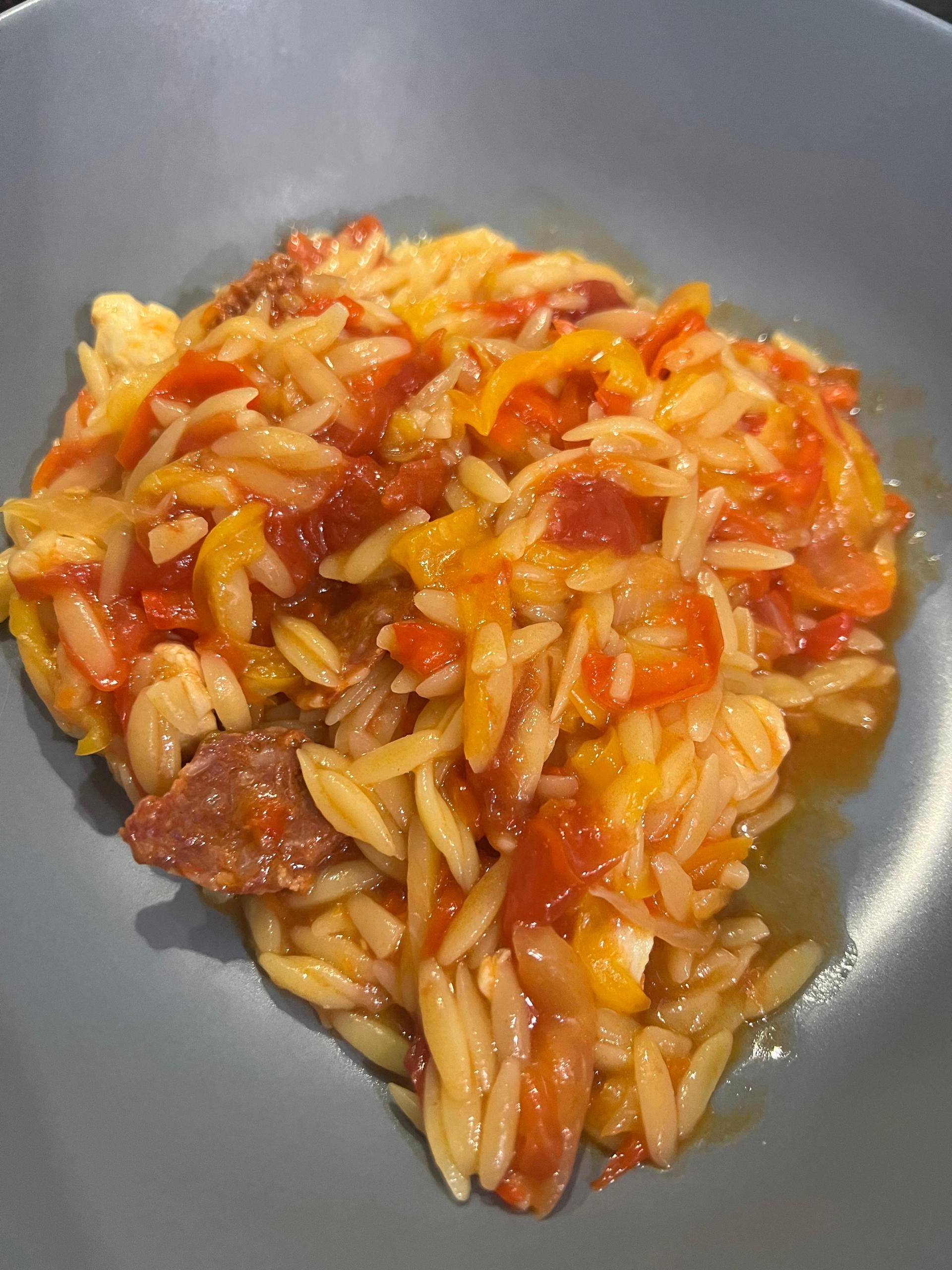 Orzo aux poivrons chorizo - Recette Companion Connect XL | Moulinex