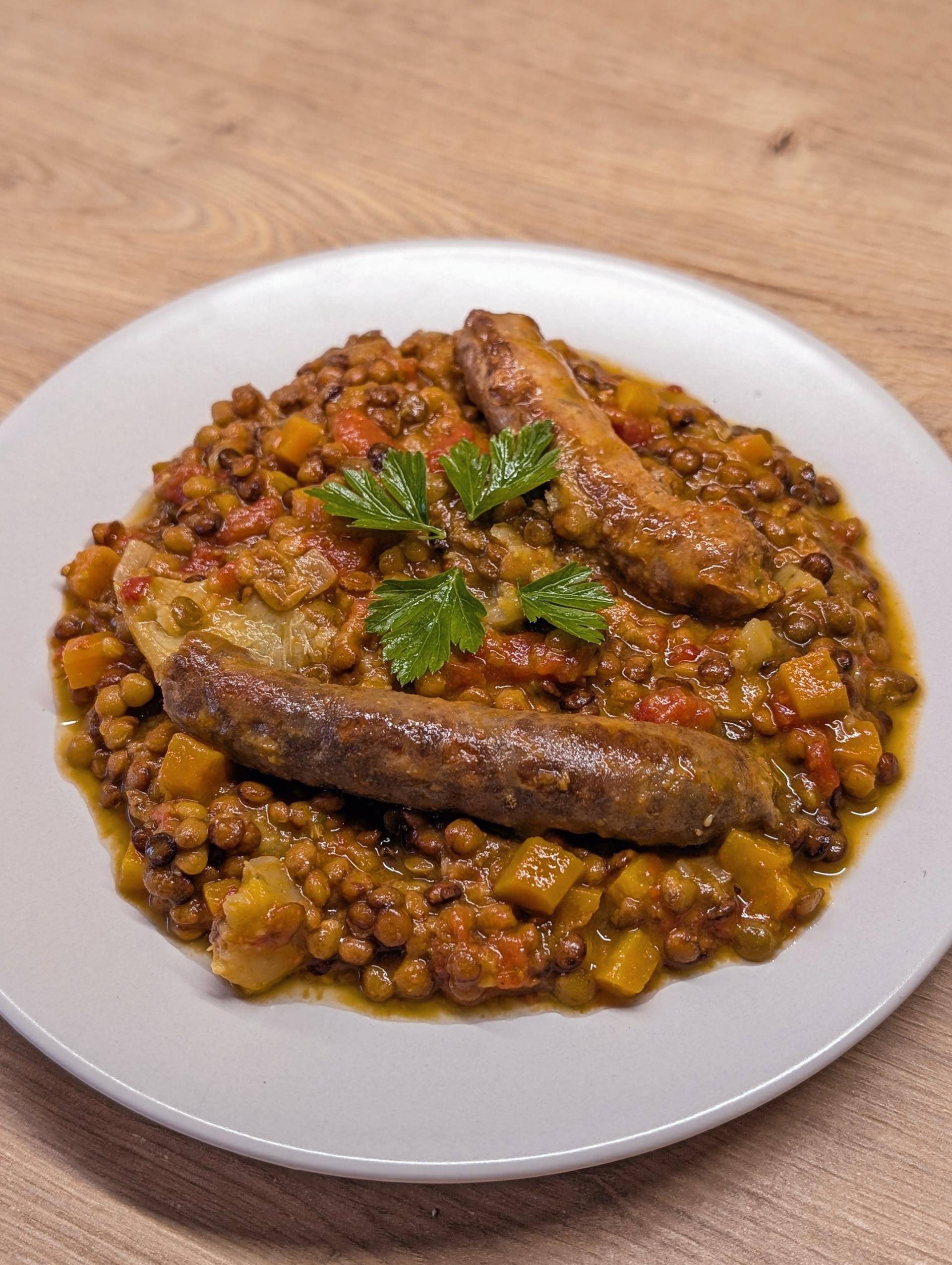 Lentilles Saucisses à la tomate et coeur d'artichaud - Recette Cookeo 10in1 | Moulinex