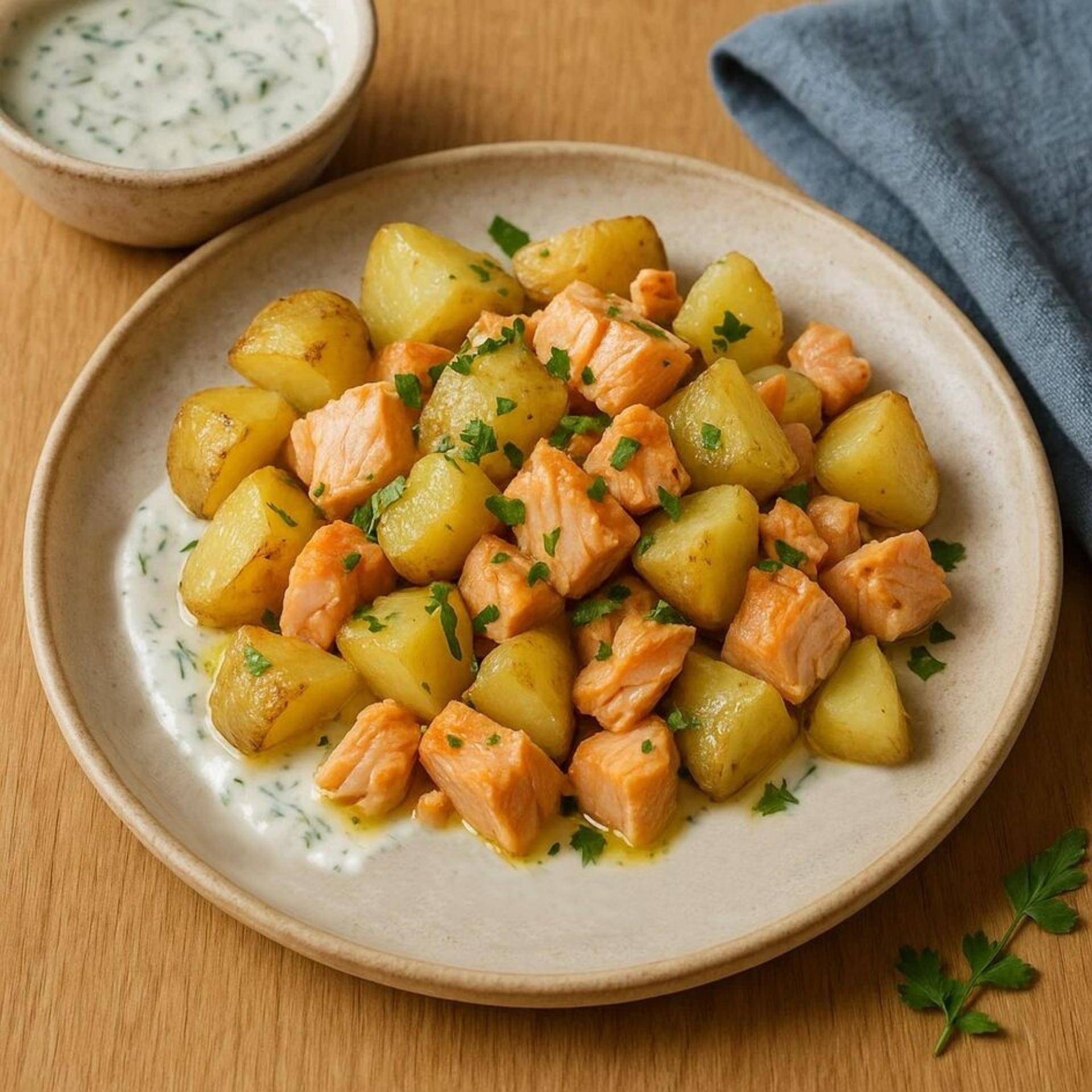 Salade de pommes de terre au saumon fondant, sauce à l'aneth - Recette Companion Connect | Moulinex