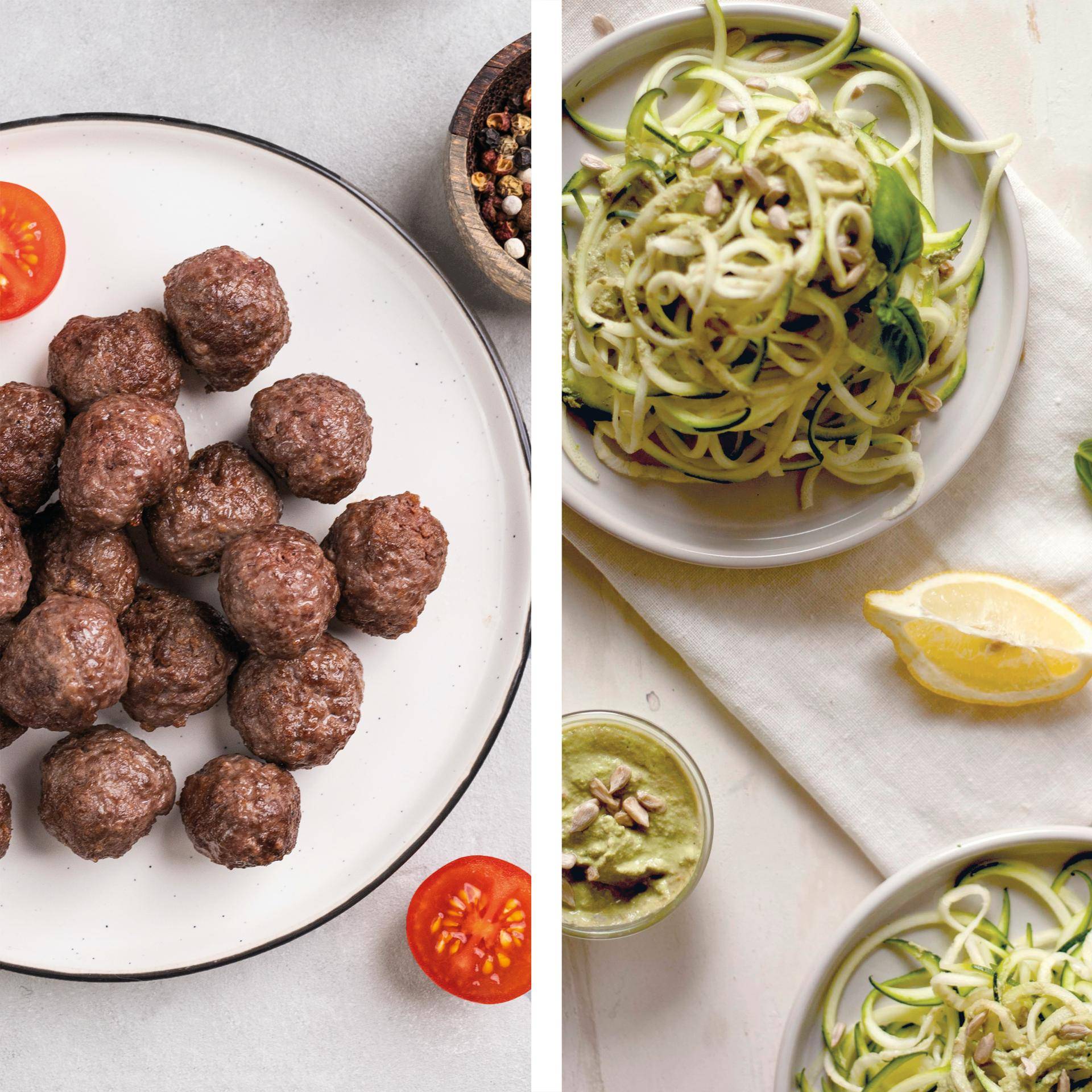 Gehaktballetjes en courgettespaghetti - Recette DUAL EASY FRY XXL | Moulinex