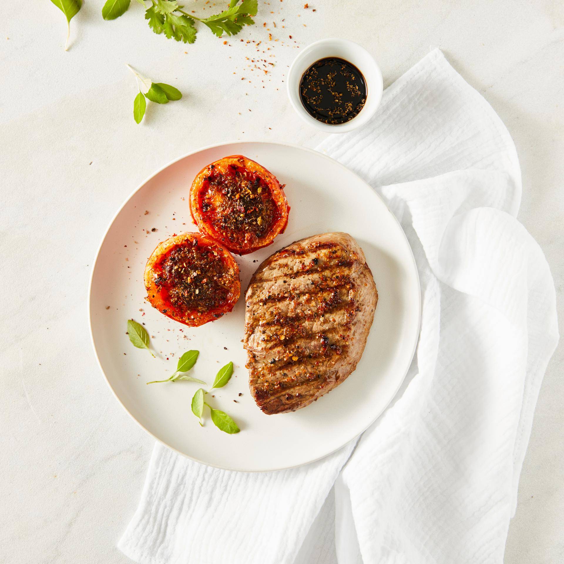 Gegrilde steak met geroosterde tomaten - Recette Dual EasyFry&Grill | Moulinex